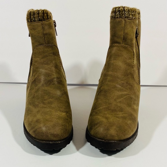 Twisted Booties Womens Size 7 Brown Shade Ankle Boots Side Zip Knit Edge Heel - Picture 5 of 11